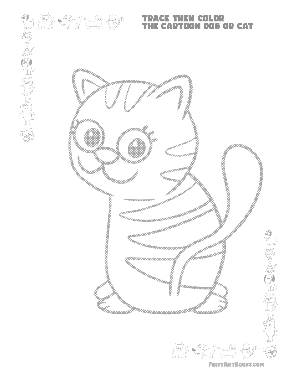 Interior sample 1 from Trace Then Color: Cartoon Cats & Dogs