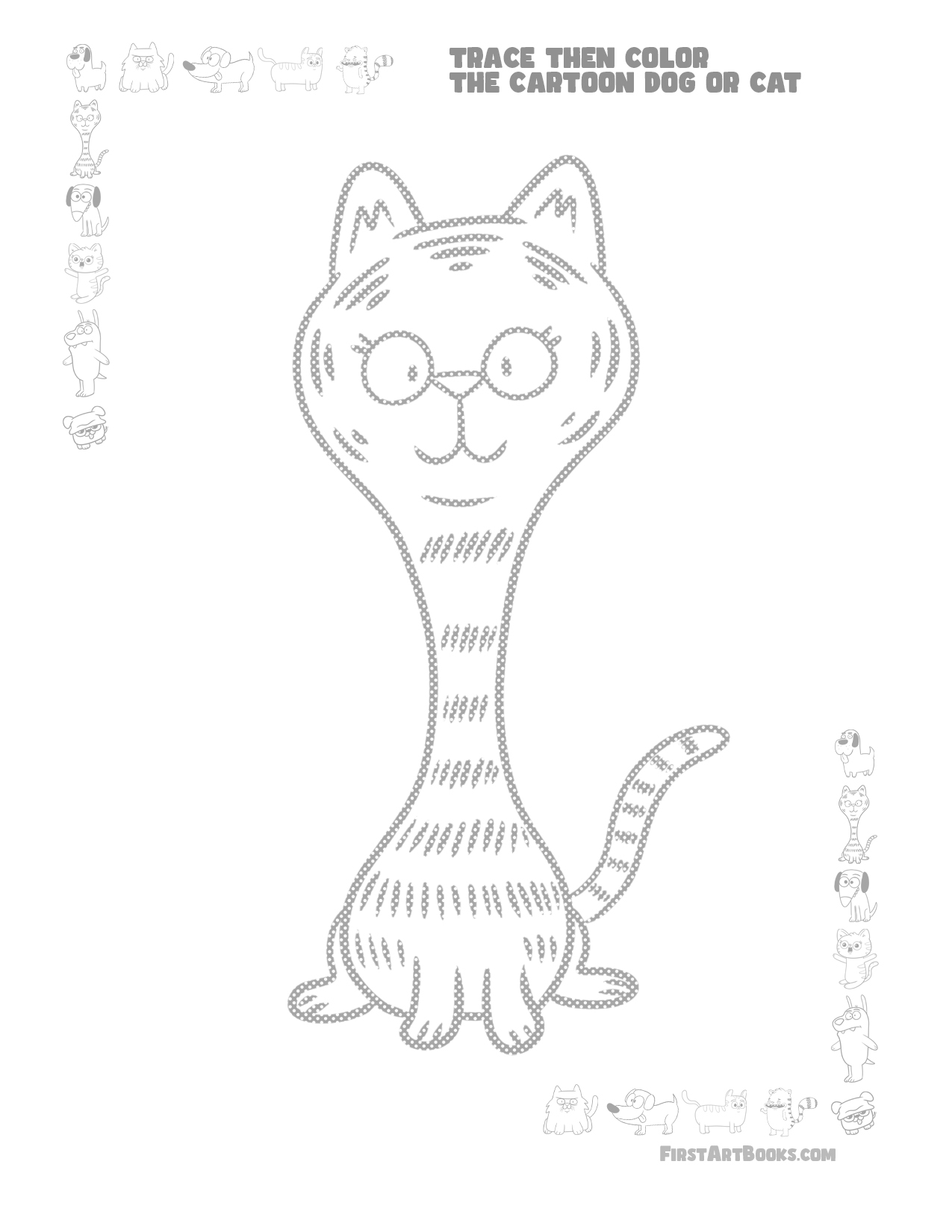 Interior sample 2 from Trace Then Color: Cartoon Cats & Dogs