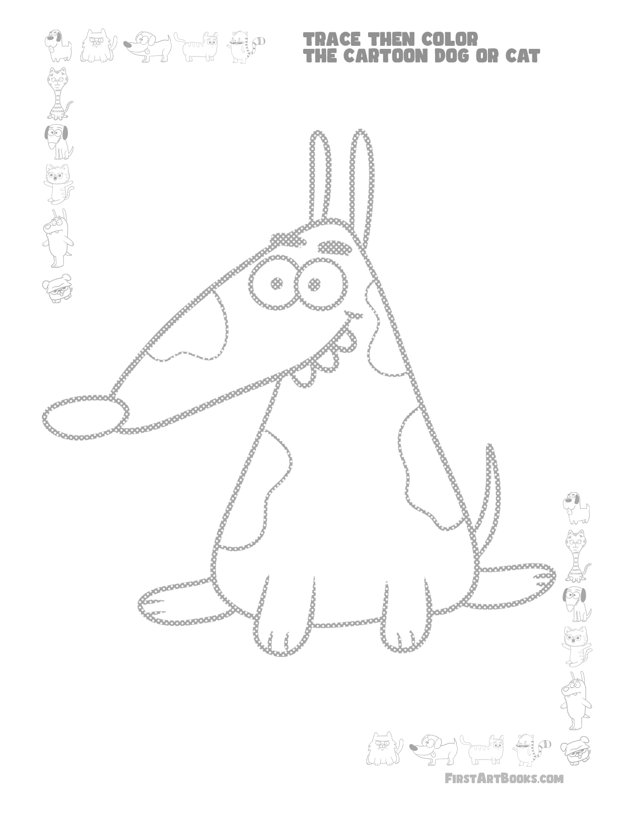 Interior sample 3 from Trace Then Color: Cartoon Cats & Dogs