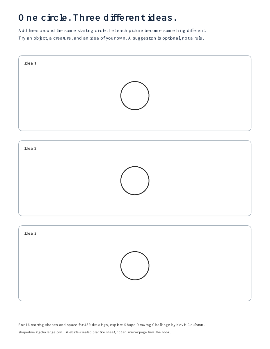 Preview of One Circle, Three Ideas website practice sheet